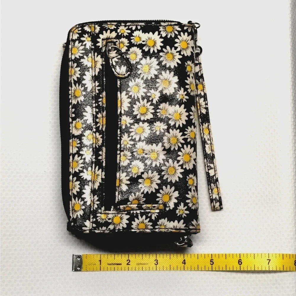 Safe Keeper Boho Daisy Floral Womens Wristlet Wallet Clutch Black Yellow Bag